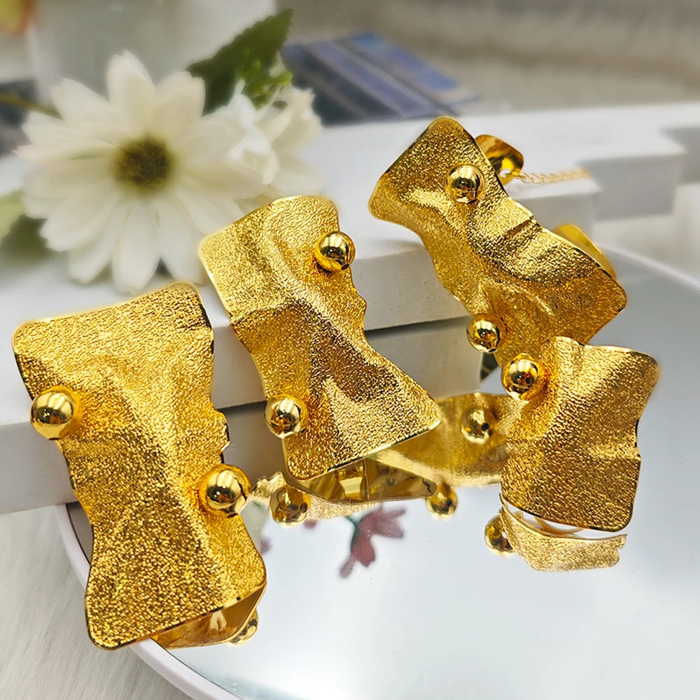 Gold Plated Charm Bracelet Earrings Ring Set for Charming Women Noble Luxury Jewelry Gift for Christmas Party Wedding