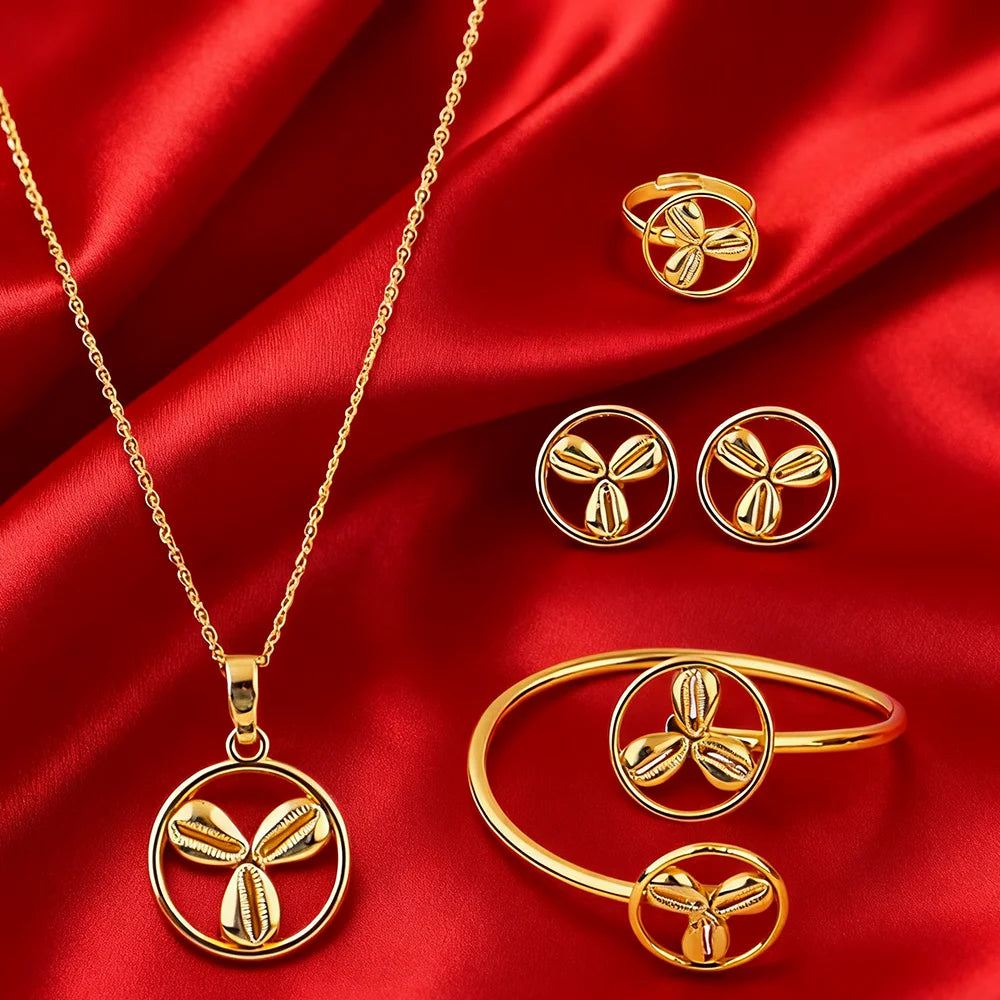 Fashion Gold Color Jewelry Set 18K Gold Plated for Women Party Accessories Dubai India Africa Trendy Designs Gift