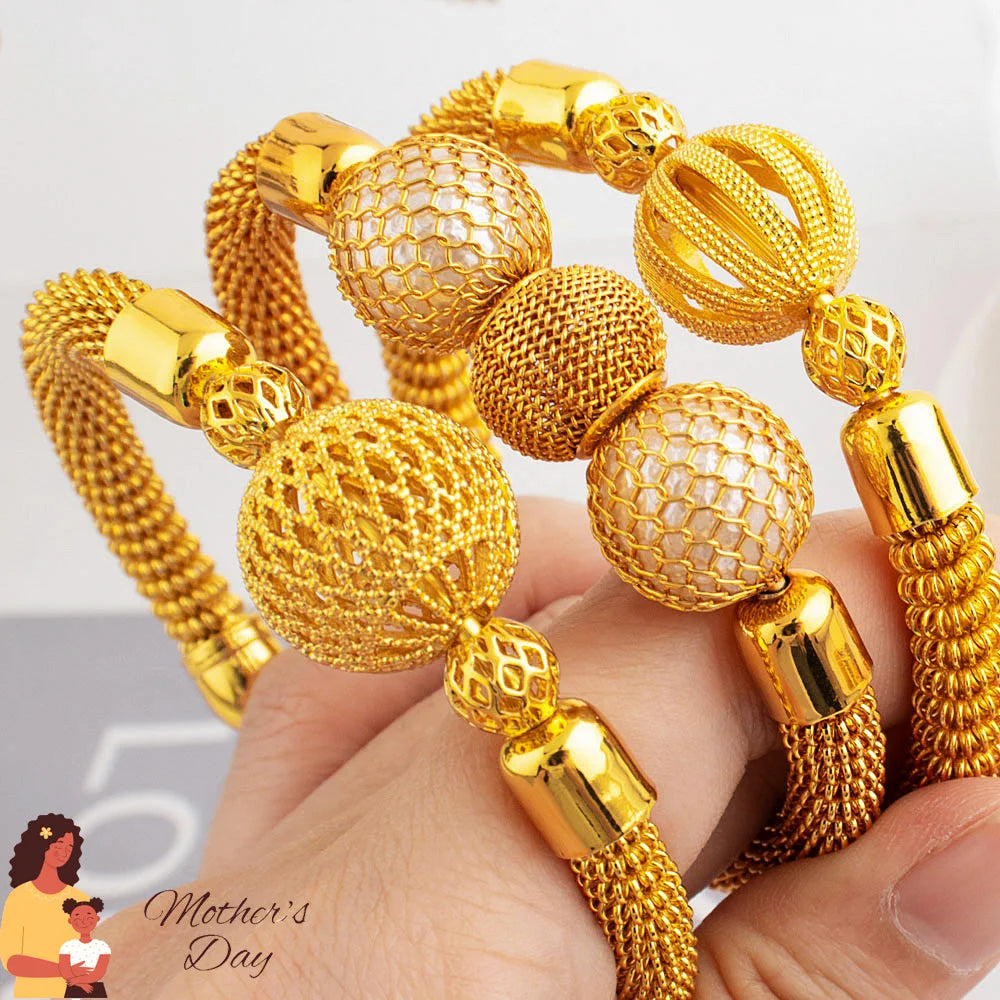 Dubai Women Luxury Adjustable Bracelet Dubai Fashion Bead Bangle Grid Bangle Jewelry Gift For Party Mother's Day Wedding