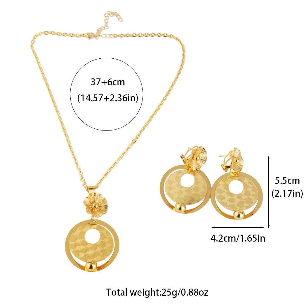 Rose Gold Color Dubai Luxury Noble Necklace Earrings Women Jewelry Set For Nigeria Bride Wedding Party Banquet Jewelries Gift