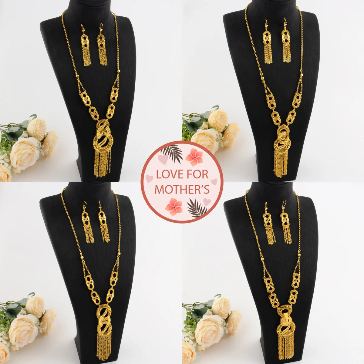 Mid East Luxury Gold Color Tassels Necklace Earrings Sets For Women India New Style Sparkle Jewelry Gifts For Party Mother
