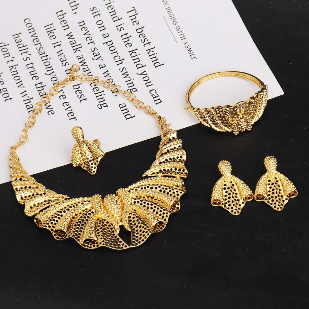 Luxury Africa Party Hollow Out 4pcs Jewelry Sets Elephant Pattern Necklace Earring Bracelet Ring For Women Banquet Wedding