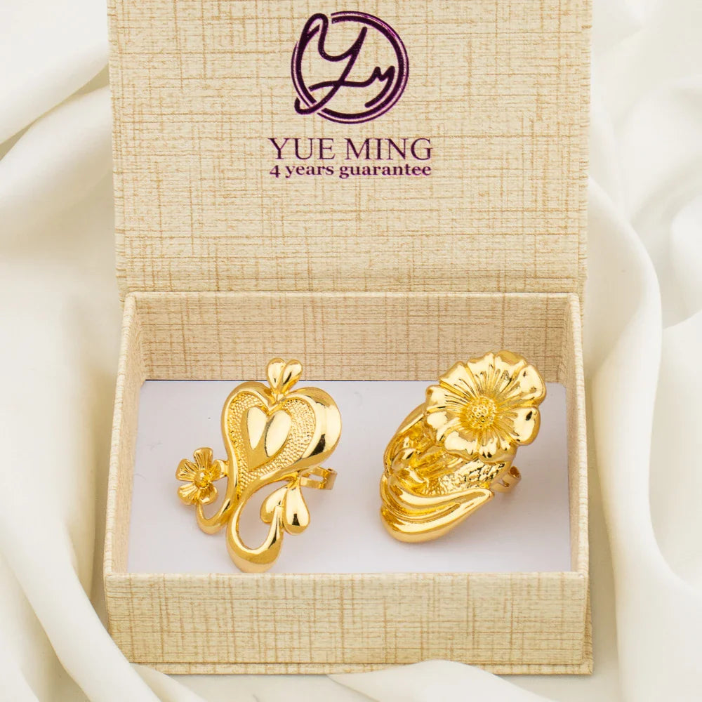 Luxury 18K Gold Plated Party Women Rings Adjustable Flower Copper Rings Exquisite Wedding 2023 New In Ring Jewelry Accessories - YUEMING JEWELRY