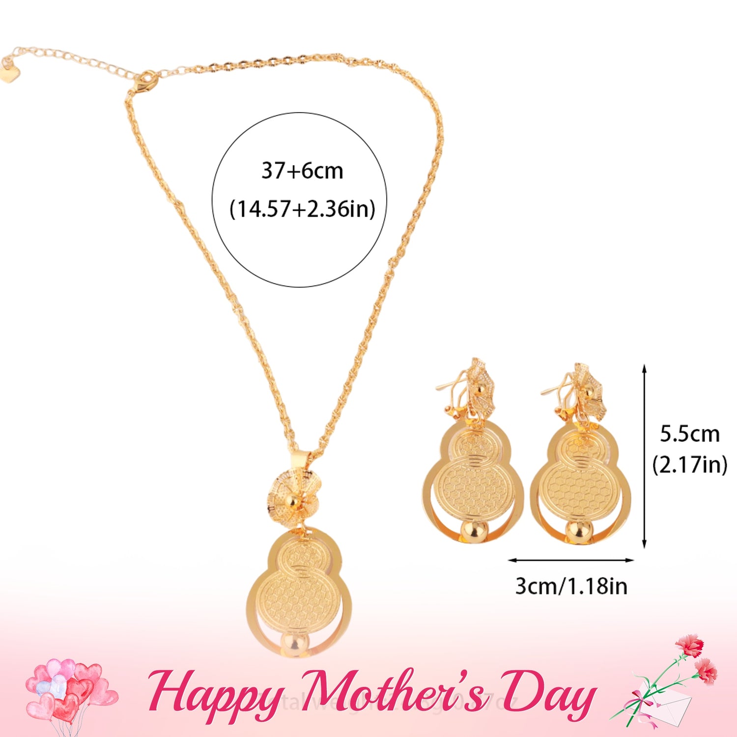 3pcs Rose Golden Plated Gourd Element Light Luxury Women'S Copper Alloy Earrings and Necklace Set, Perfect for Wedding Wear/Mother Day/Valentine'S Day/Gift Giving/Gift for mother/Elegant/Middle East gift/African Congo fashion
