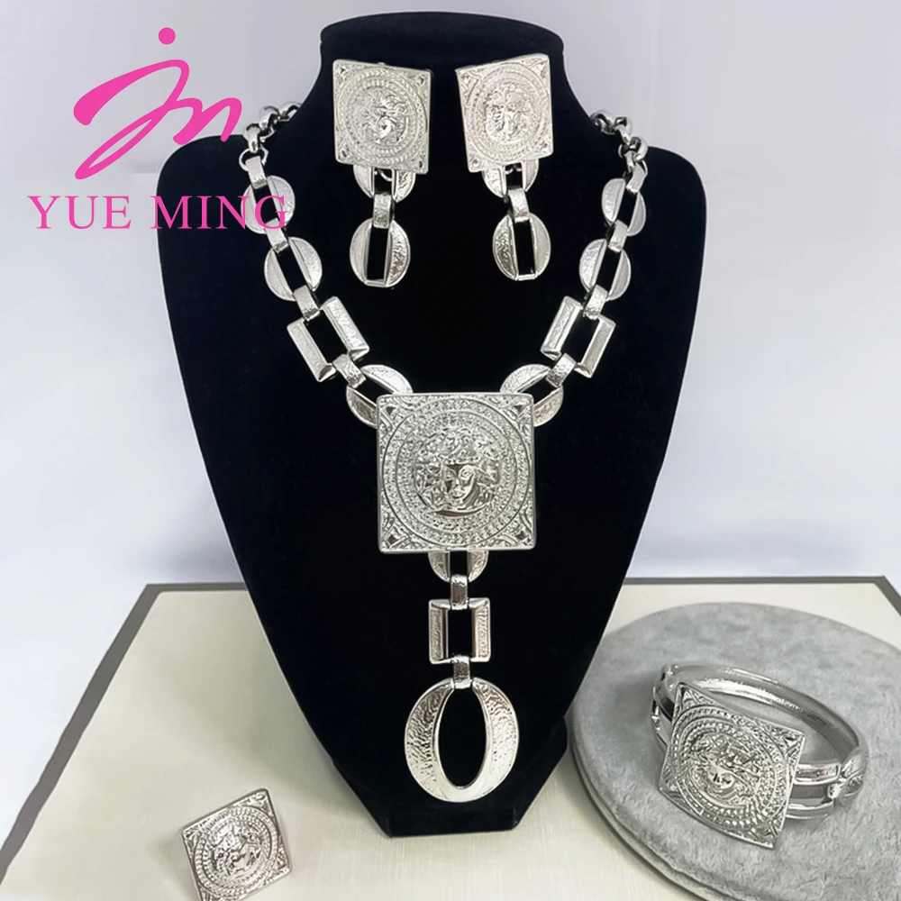 Dubai Gold Plated Jewelry Set with Gift Box Ladies Fashion Copper Necklace Bracelet Earrings Ring Jewelry for Women Holiday Gift - YUEMING JEWELRY