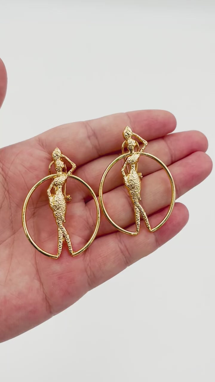 African Gold Color Jewelry Set for Women Statement Design Clip Earrings and Finger Ring 2Pcs Set for Weddings Bride Jewellery